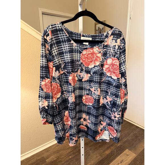 Allison Daley Tops - Allison Daley Blue Floral Blouse Size 3X NWT